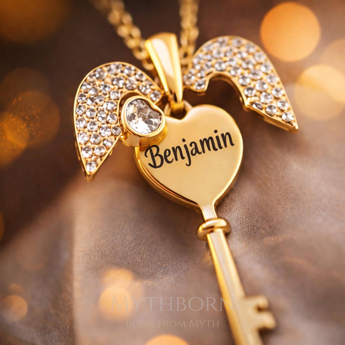 Personalized Key Heart Necklace with custom romantic pendant in 925 sterling silver