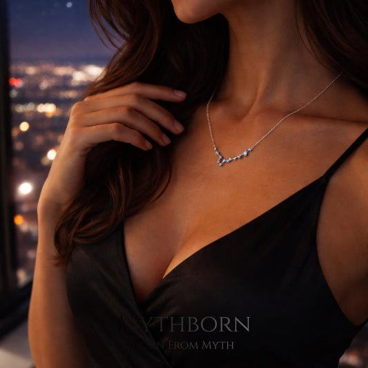 Zodiac Necklace with Birthstone, celestial sign pendant in 925 sterling silver