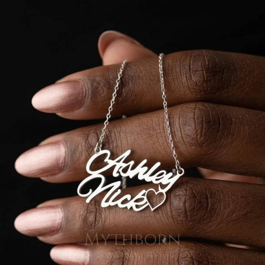 Custom Two Name Heart Necklace with romantic keepsake in 925 sterling silver
