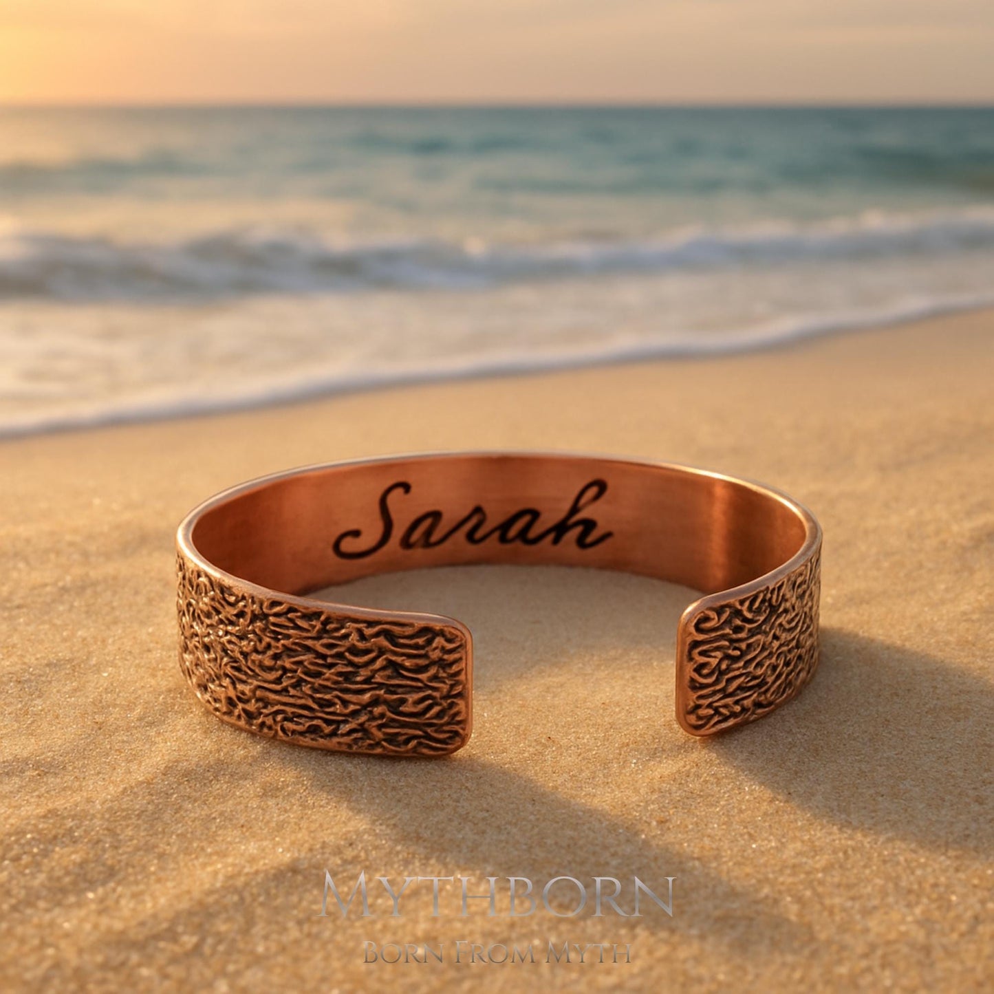 Personalized Copper Cuff Bracelet with hand-engraved keepsake in pure copper