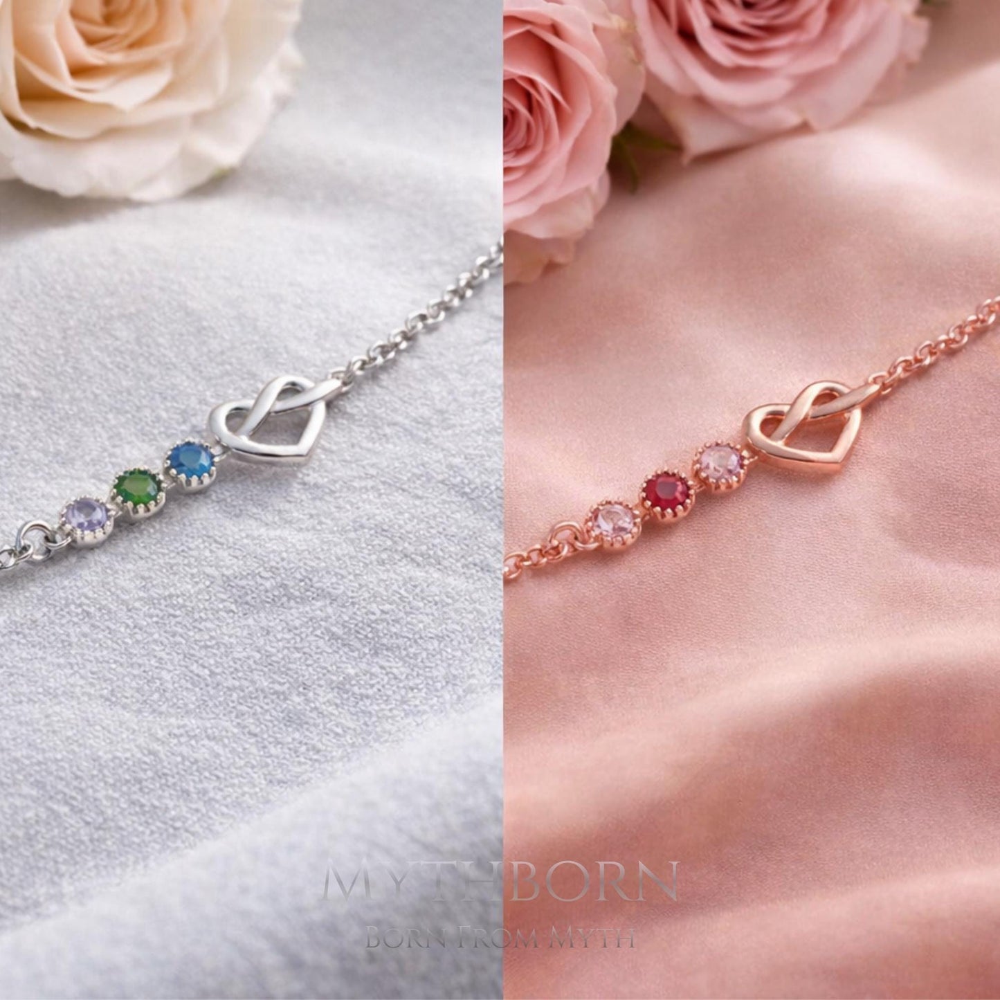 Personalized Family Birthstone Bracelet with custom keepsake in 925 sterling silver