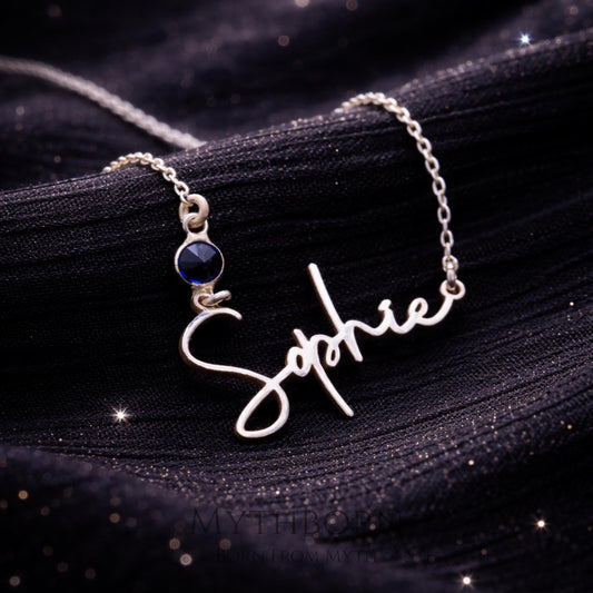 Personalized Name Necklace with Birthstone • Custom Name Necklace • 925 Sterling Silver • Dainty Script Necklace • Minimal Gift for Her