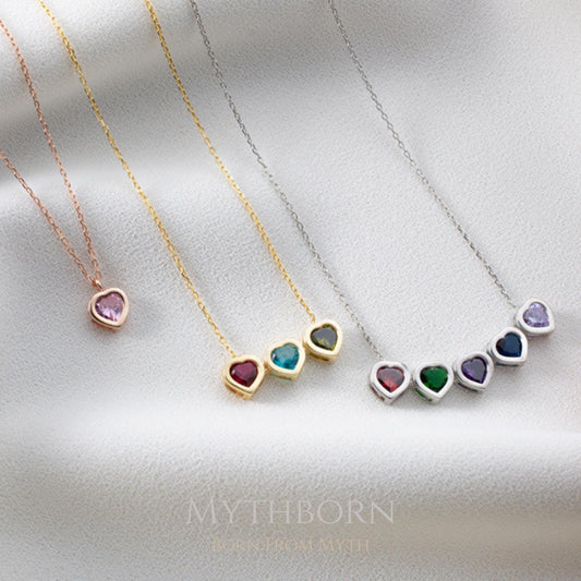Personalized Heart Birthstone Necklace with custom keepsake in 925 sterling silver