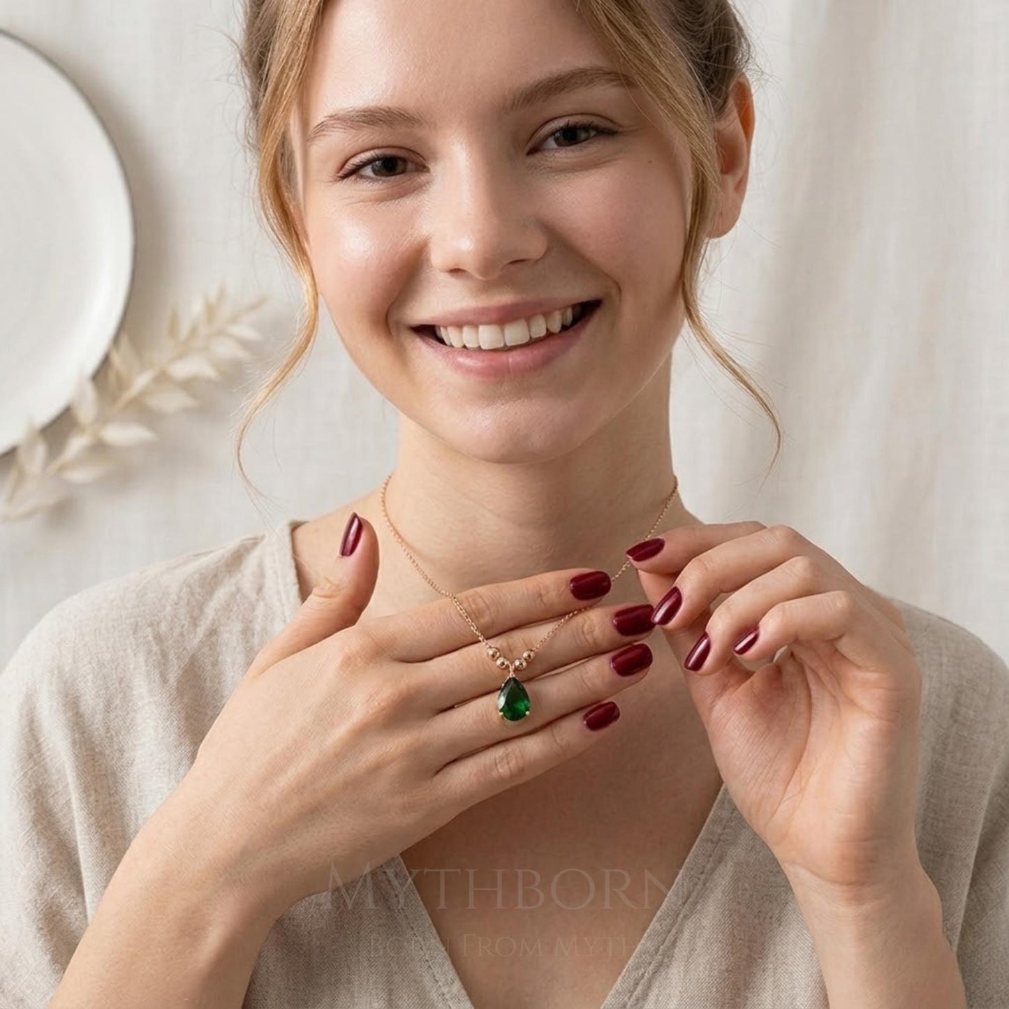 Emerald Teardrop Necklace with dainty gemstone pendant in 925 sterling silver