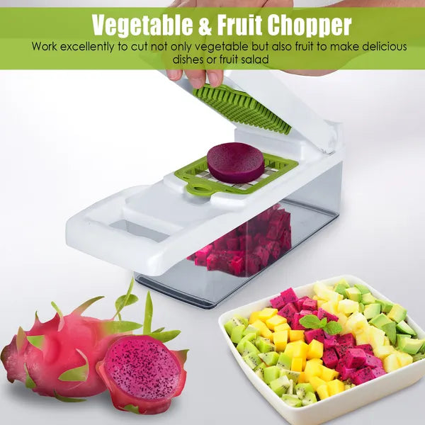 12-in-1 Vegetable Chopper - Food Slicer, Dicer & Grater with Container