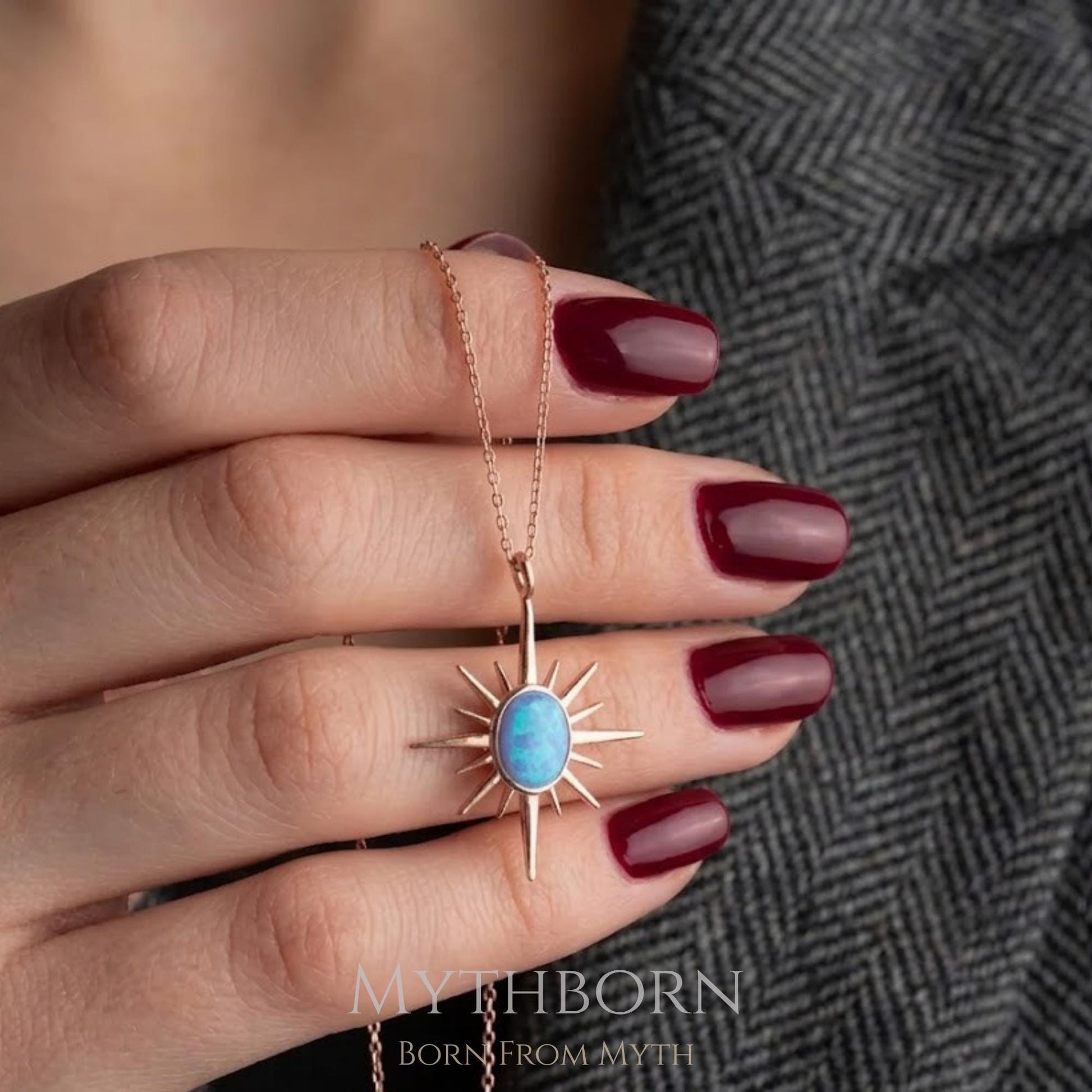 North Star Opal Necklace with celestial compass pendant in 925 sterling silver