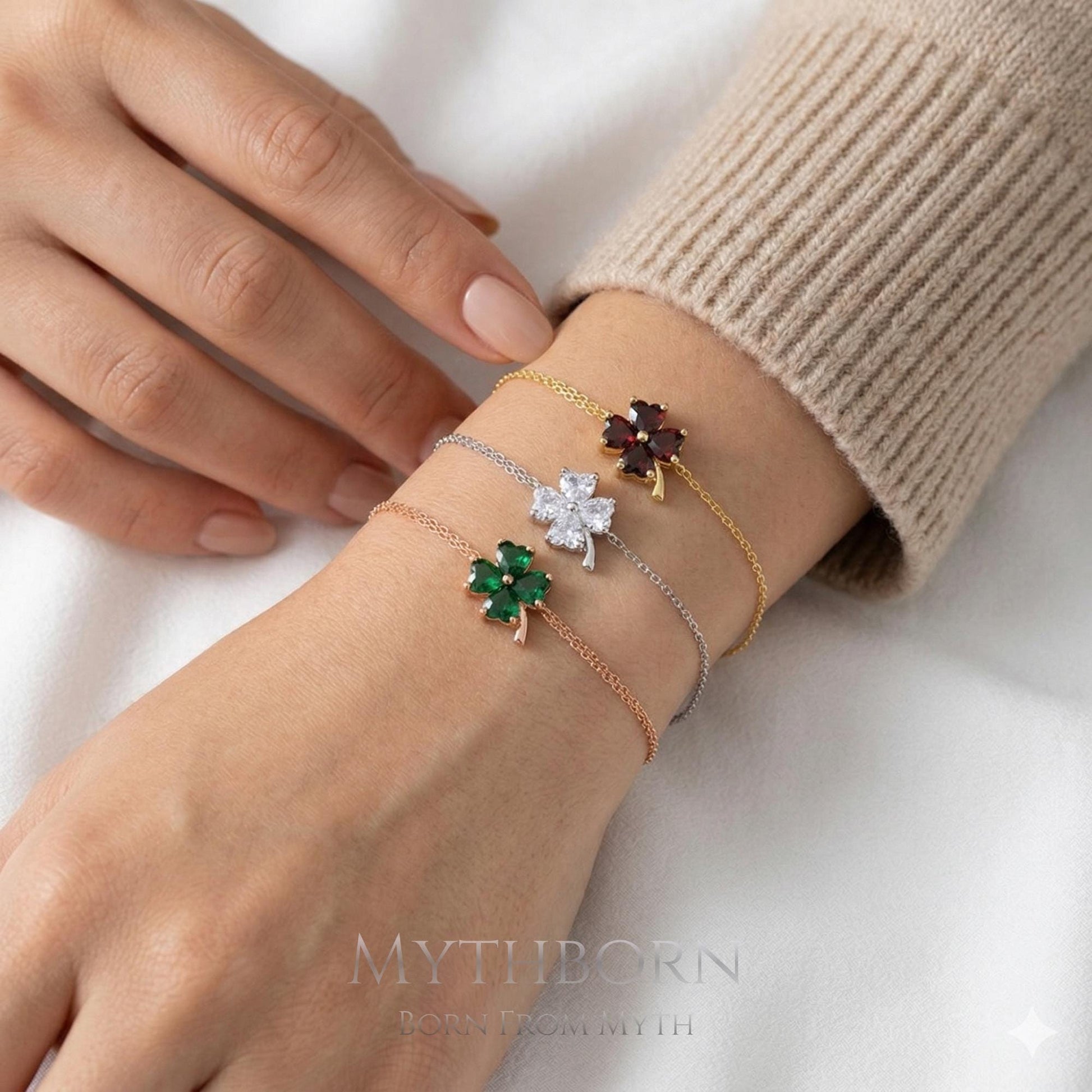 Clover Heart Birthstone Bracelet with personalized lucky keepsake in 925 sterling silver
