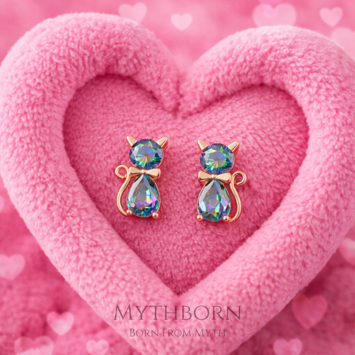 Cat Stud Earrings with mystic topaz design in 925 sterling silver