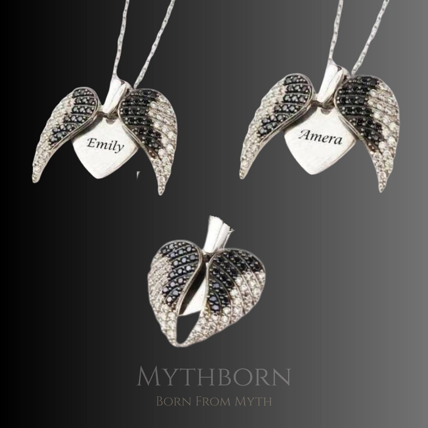 Personalized Angel Wing Locket Necklace with hidden name keepsake in 925 sterling silver