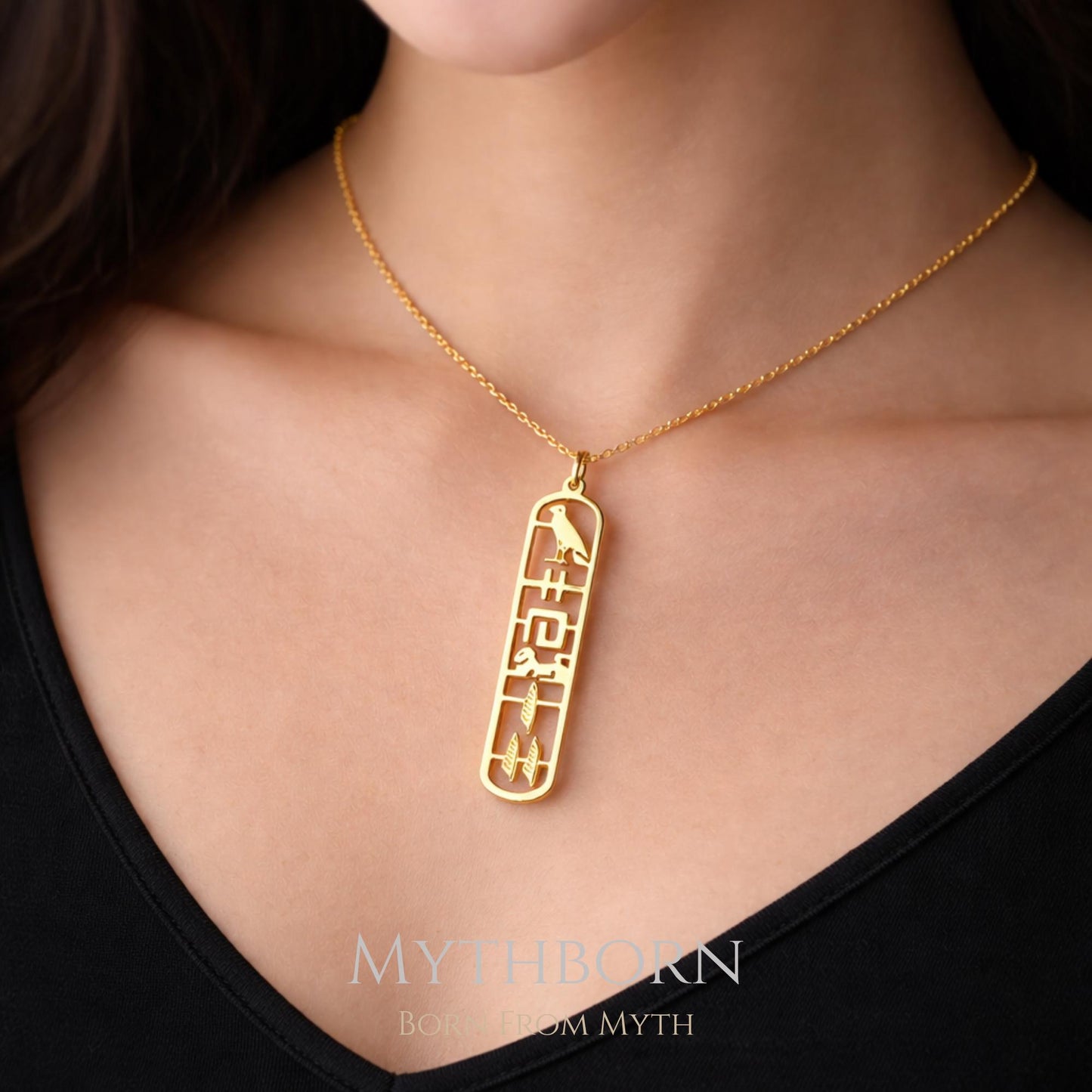 Personalized Hieroglyph Necklace with custom symbol pendant in 925 sterling silver