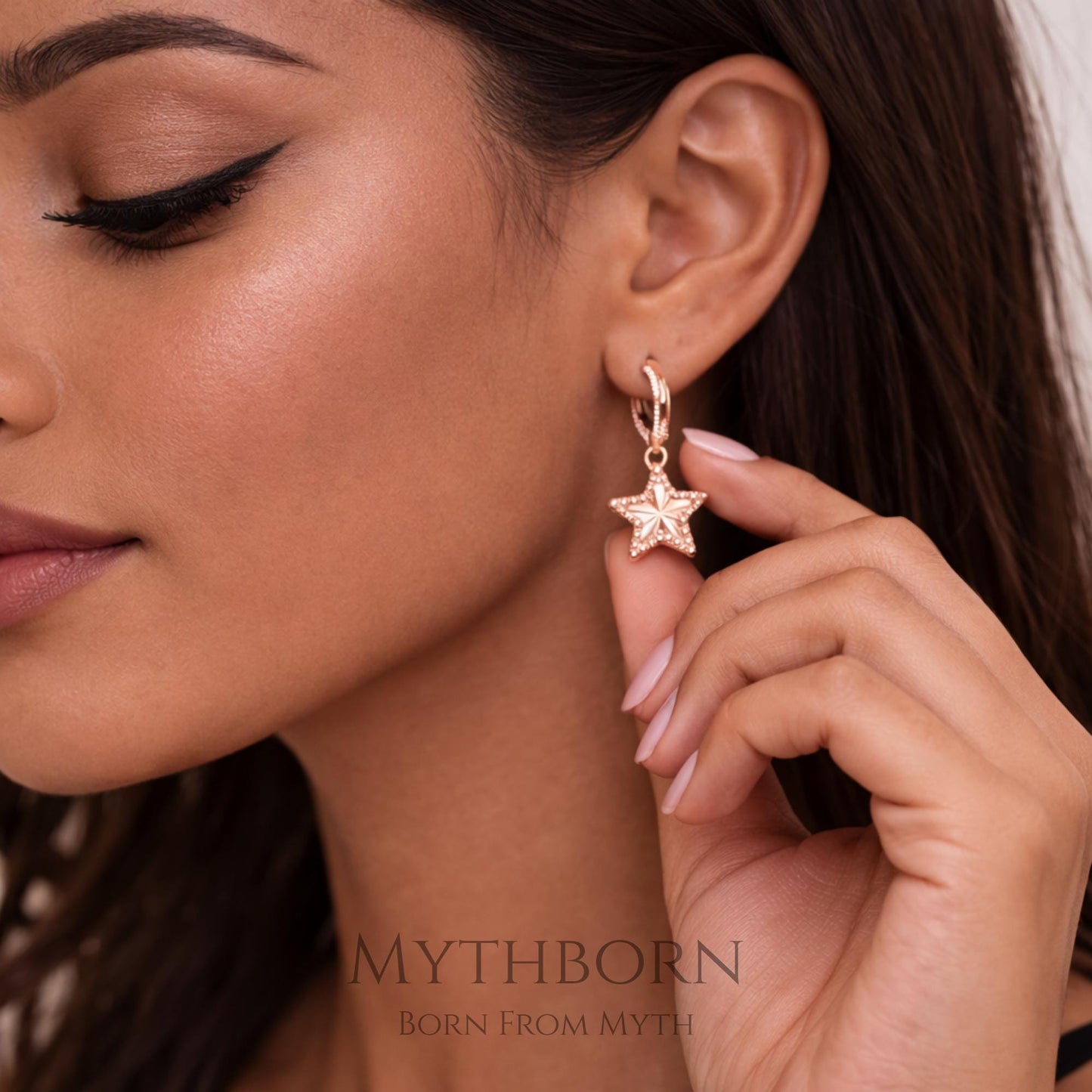 Star Dangle Hoop Earrings with celestial charm design in 925 sterling silver