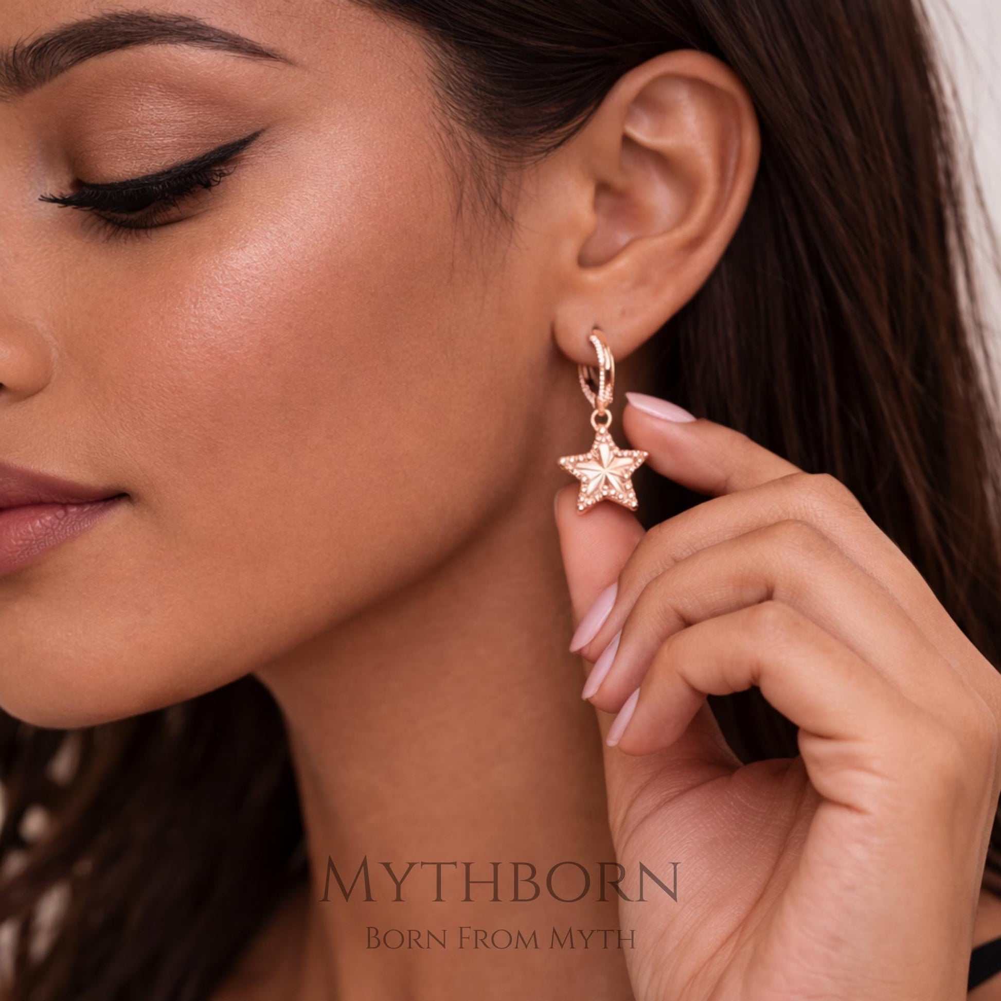 Star Dangle Hoop Earrings with celestial charm design in 925 sterling silver