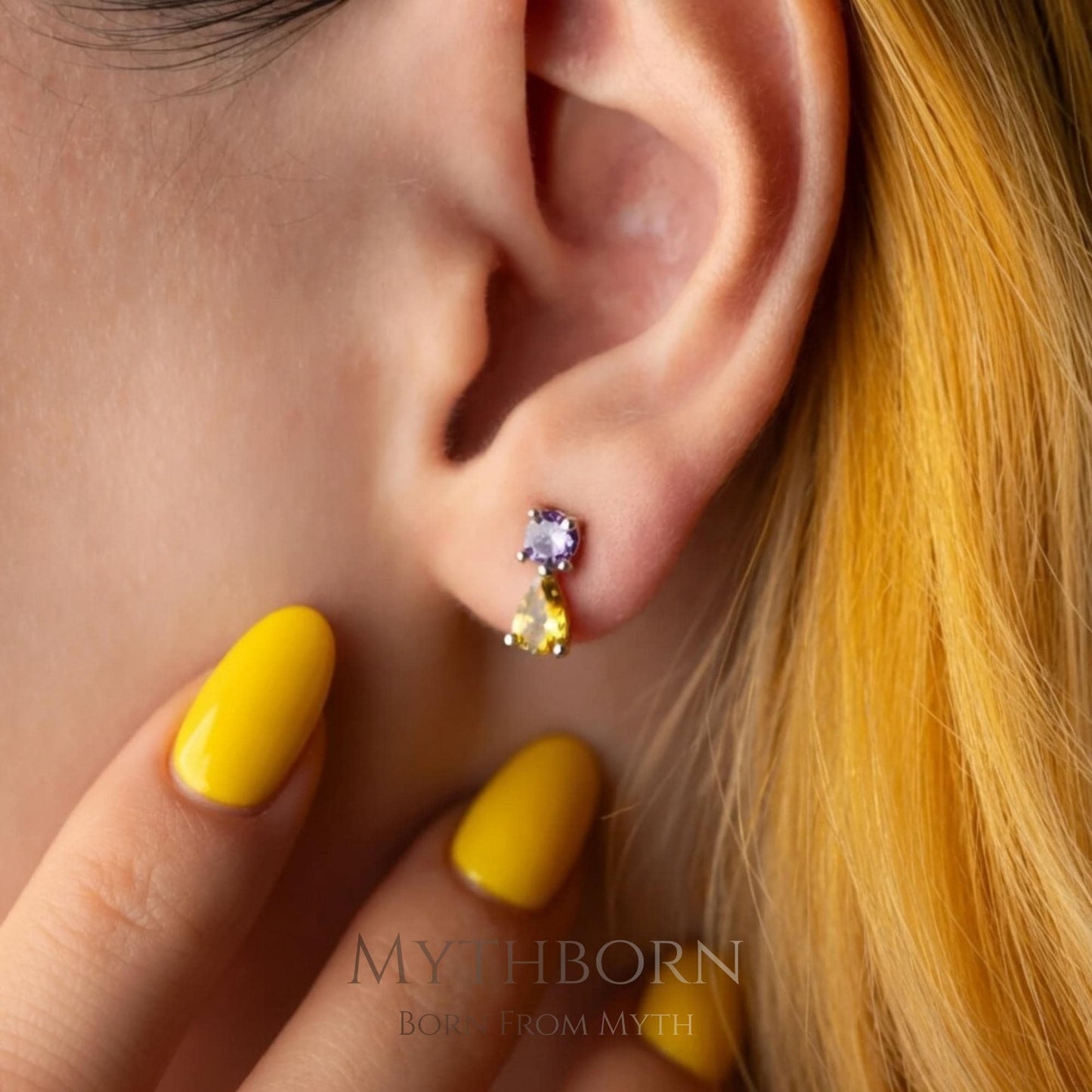 Double Birthstone Stud Earrings with custom two-stone design in 925 sterling silver