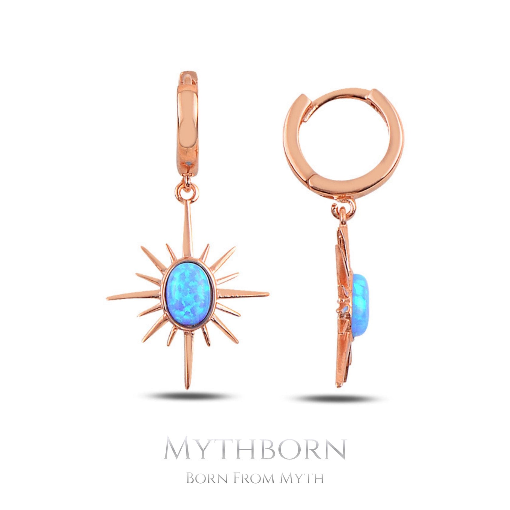 Opal North Star Earrings with celestial fine studs in 925 sterling silver