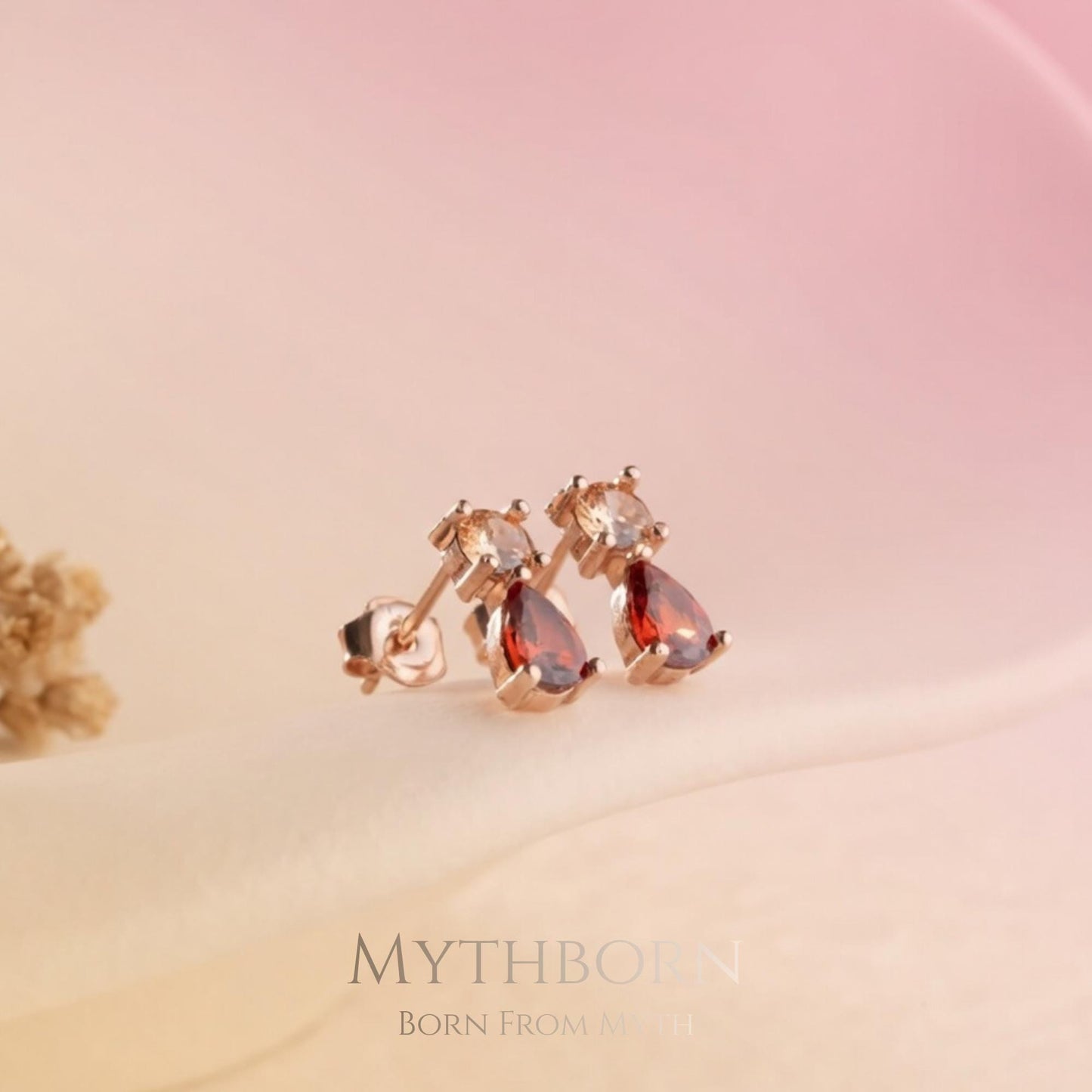 Double Birthstone Stud Earrings with custom two-stone design in 925 sterling silver