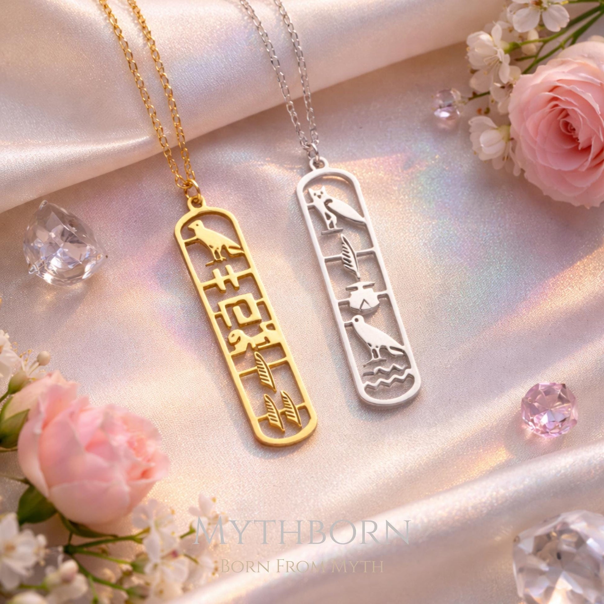 Personalized Hieroglyph Necklace with custom symbol pendant in 925 sterling silver