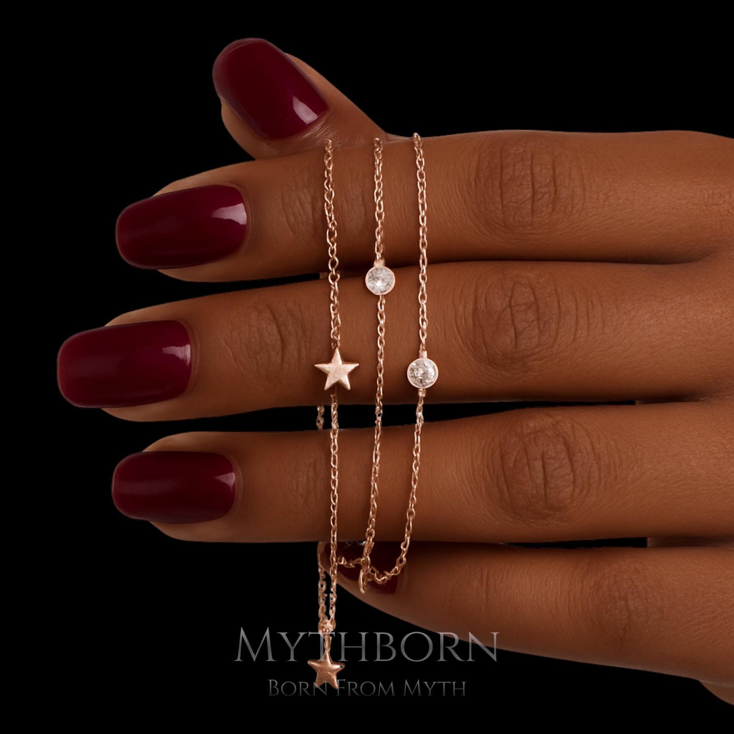 Triple Chain Star Bracelet with celestial layered design in 925 sterling silver
