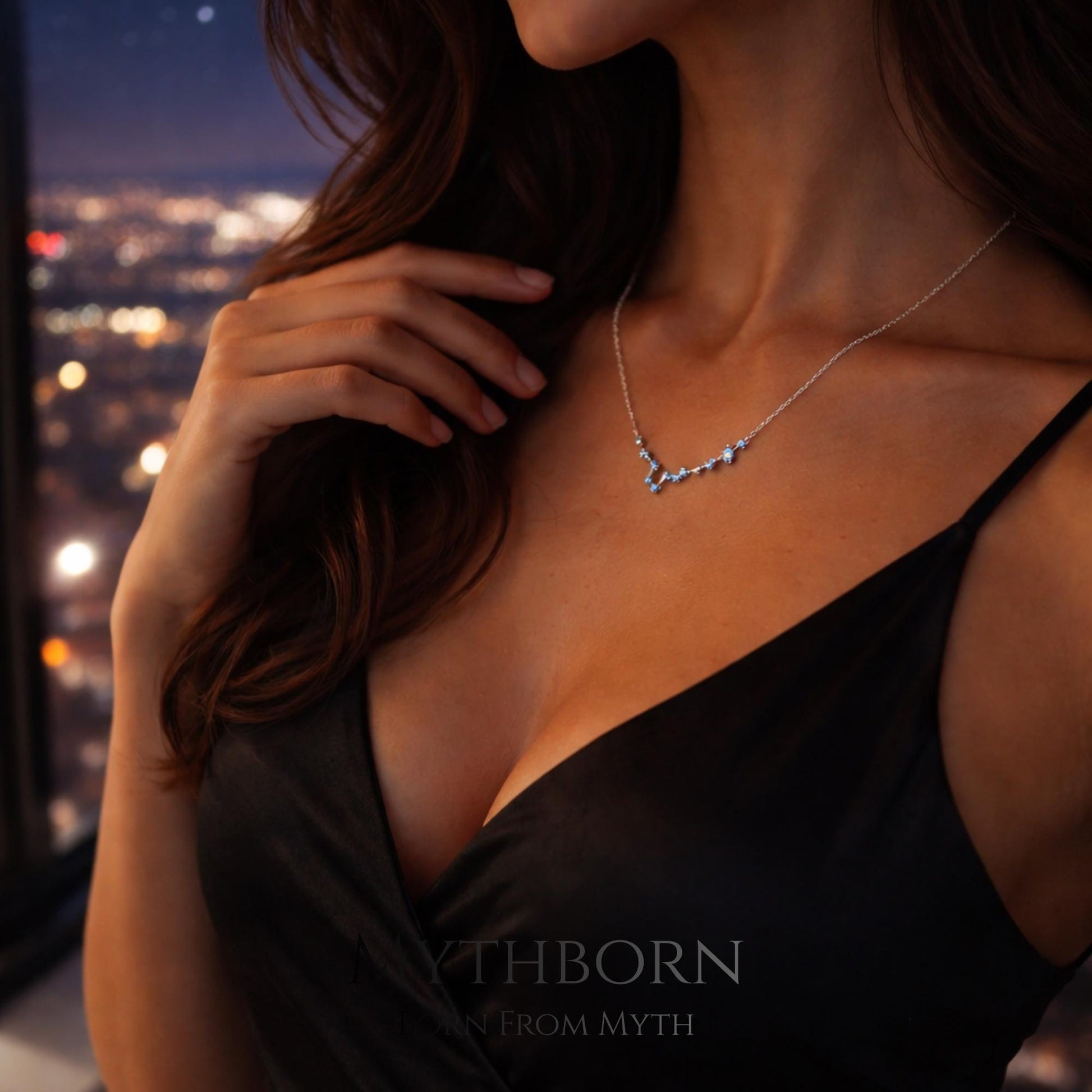 Zodiac Necklace with Birthstone, celestial sign pendant in 925 sterling silver
