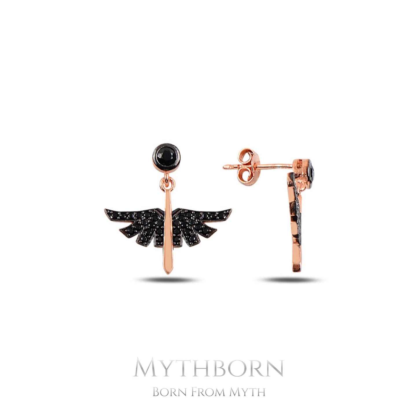 Dark Angel Wing Earrings with gothic celestial design in 925 sterling silver