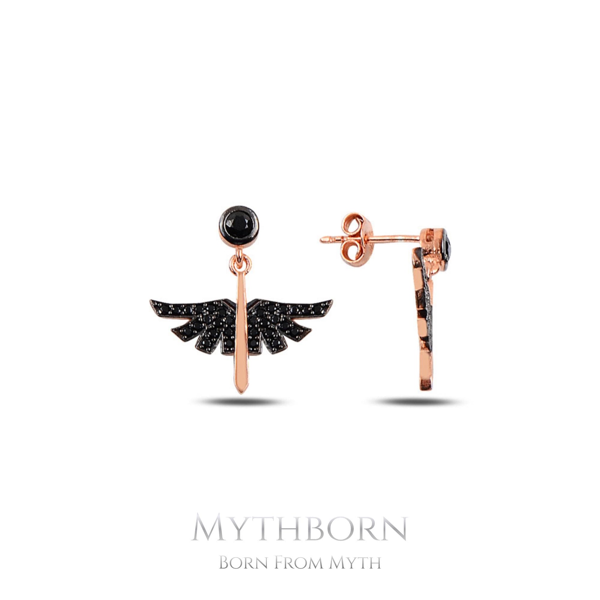Dark Angel Wing Earrings with gothic celestial design in 925 sterling silver