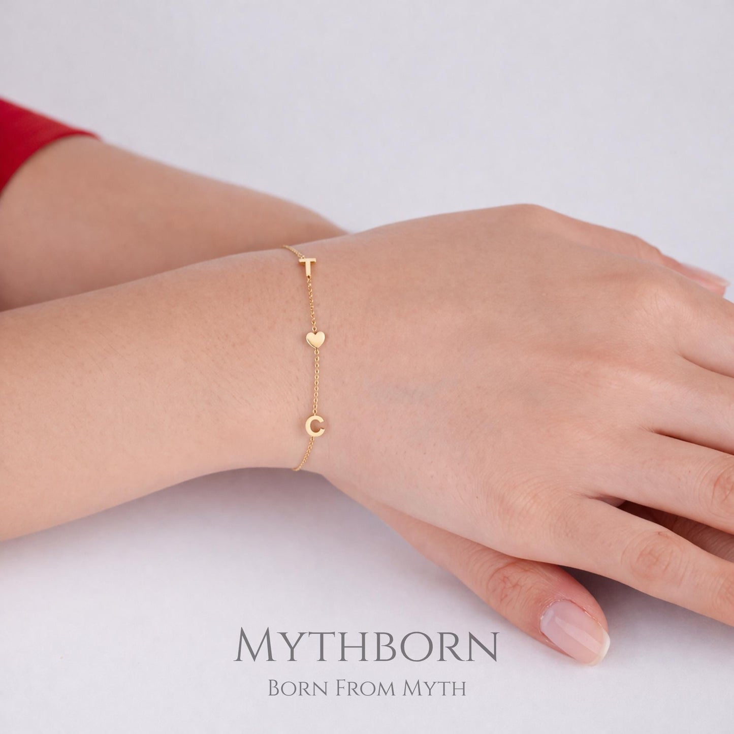Initial Heart Bracelet with personalized letter charm in 925 sterling silver