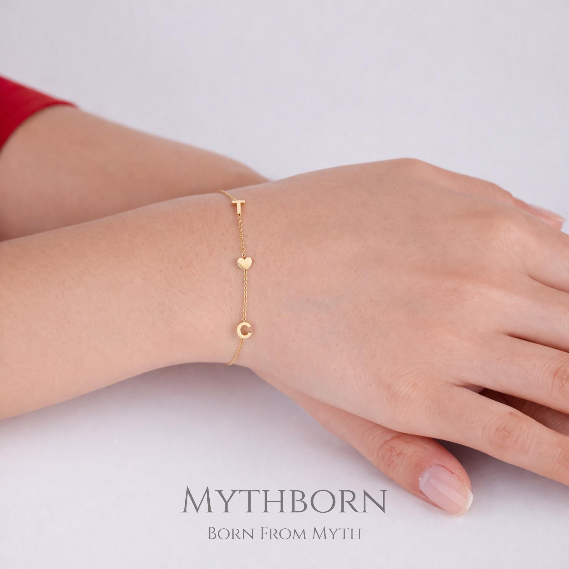 Initial Heart Bracelet with personalized letter charm in 925 sterling silver
