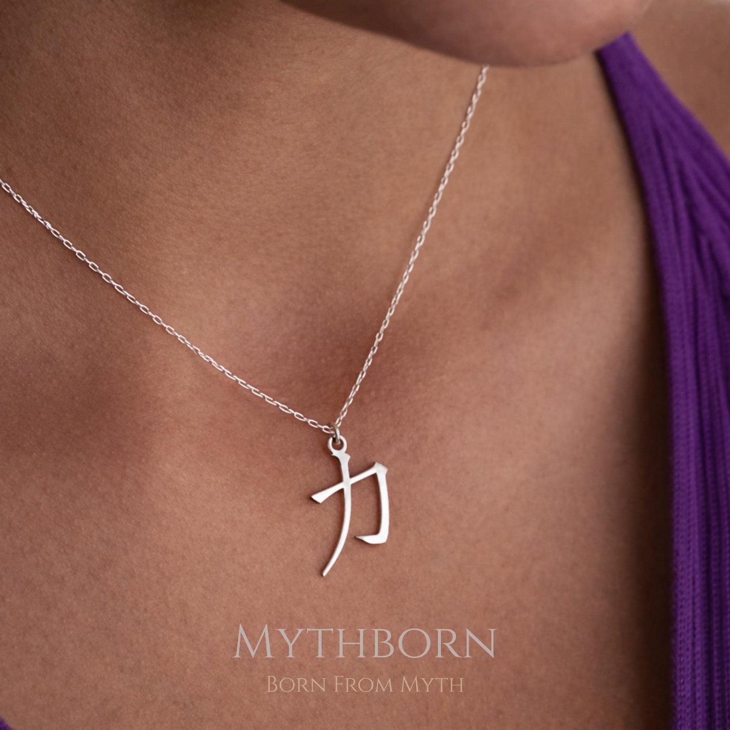 Kanji Strength Necklace with symbolic chikara pendant in 925 sterling silver