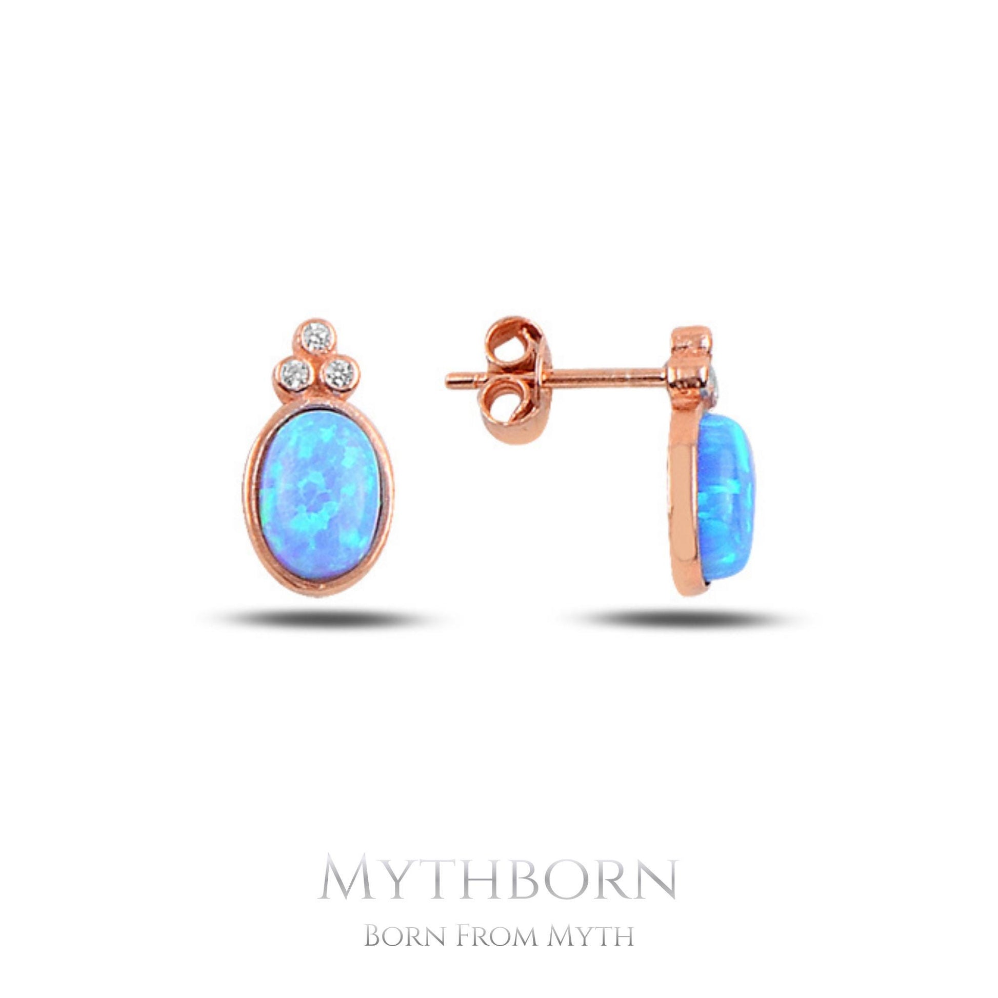Oval Opal Stud Earrings with dainty everyday studs in 925 sterling silver