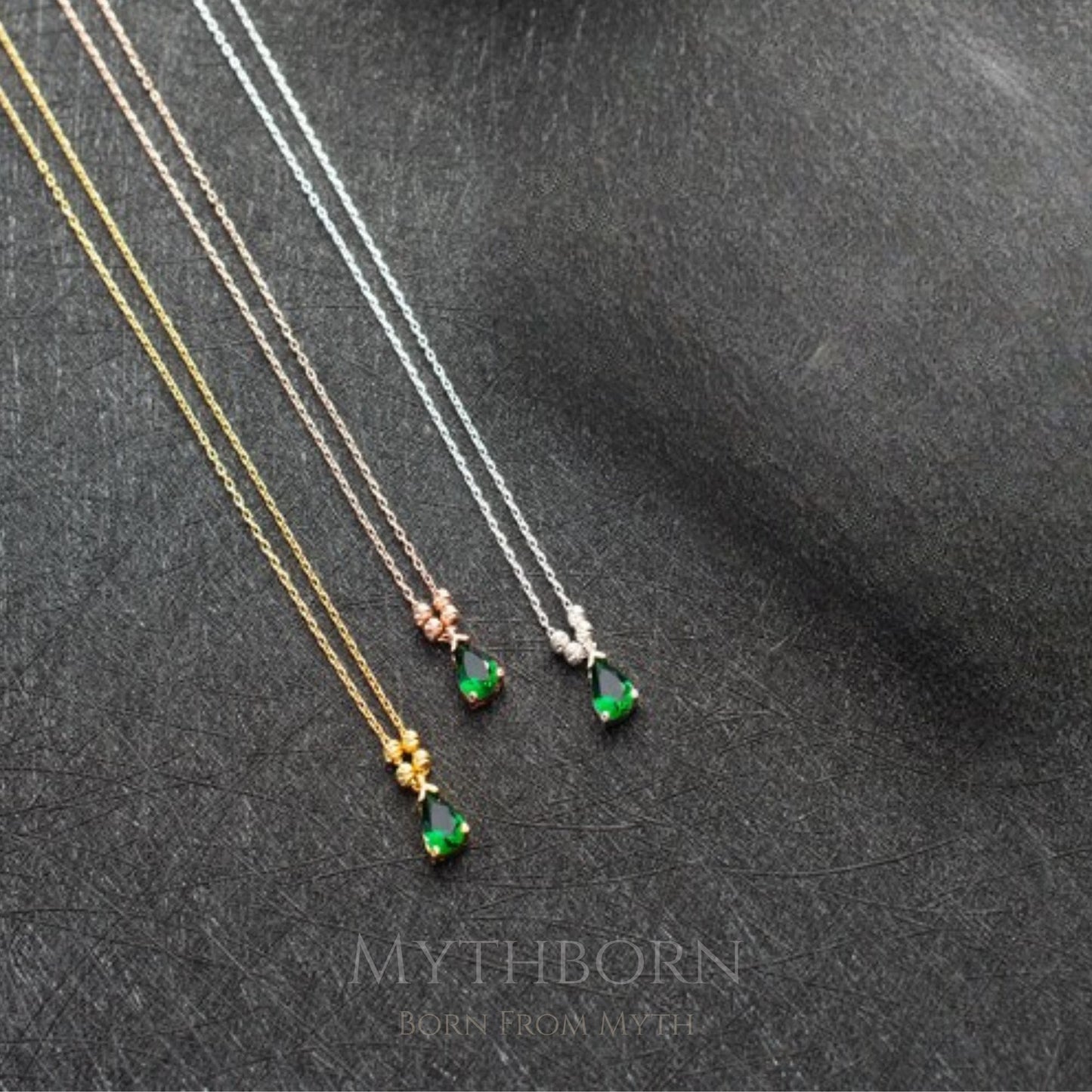 Emerald Teardrop Necklace with dainty gemstone pendant in 925 sterling silver