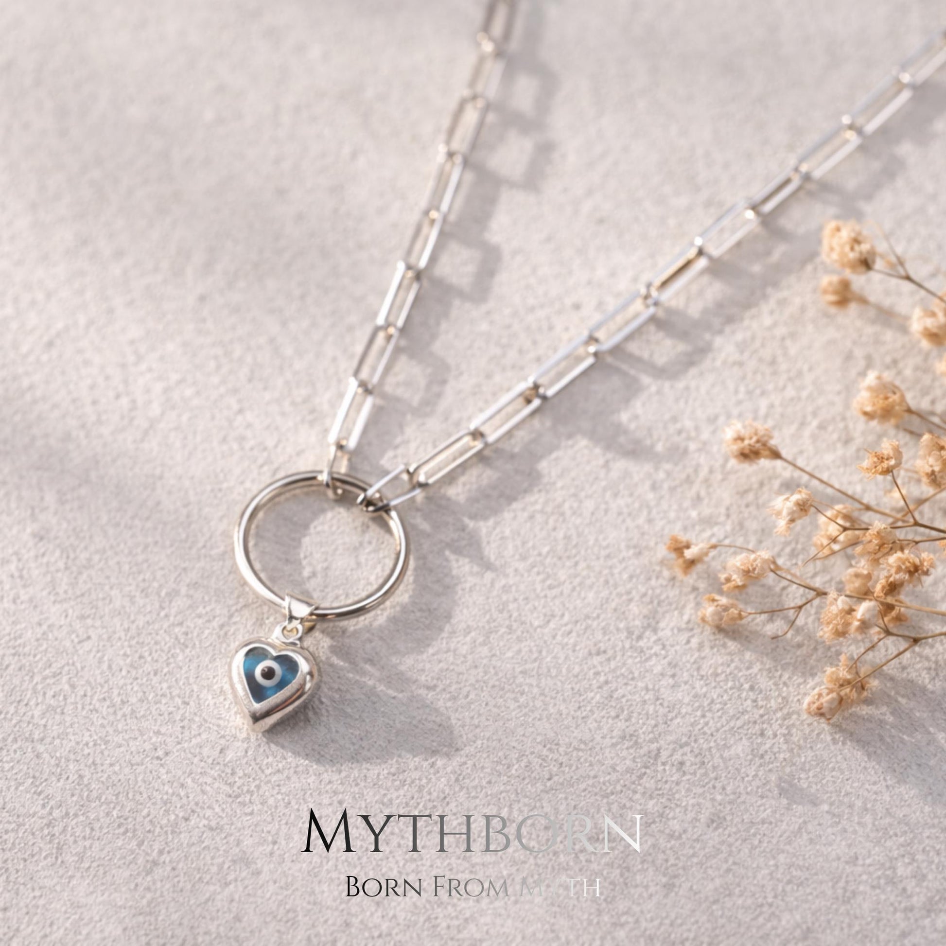 Evil Eye Heart Necklace with protective charm pendant in 925 sterling silver