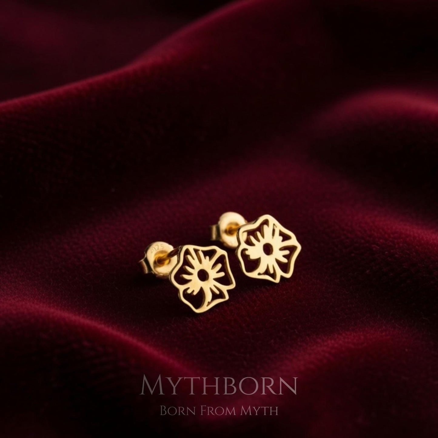 Birth Flower Stud Earrings with personalized floral studs in 925 sterling silver