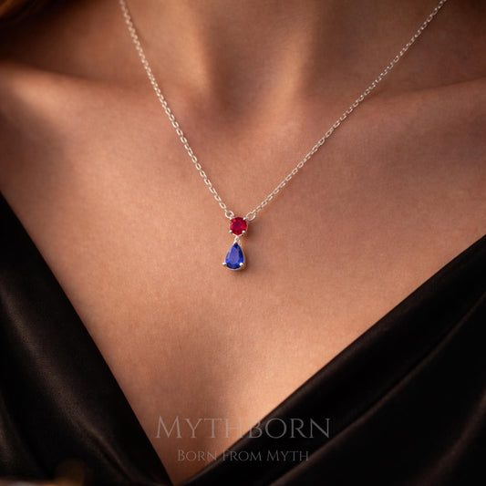 Double Birthstone Necklace with personalized two-stone keepsake in 925 sterling silver