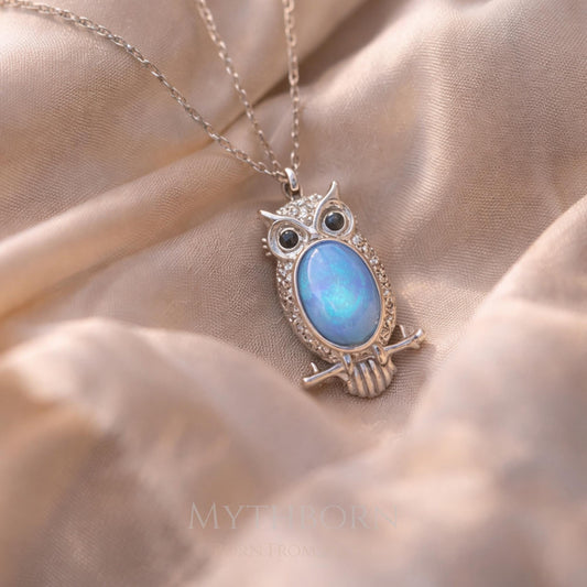 Opal Owl Necklace with nature-inspired pendant in 925 sterling silver