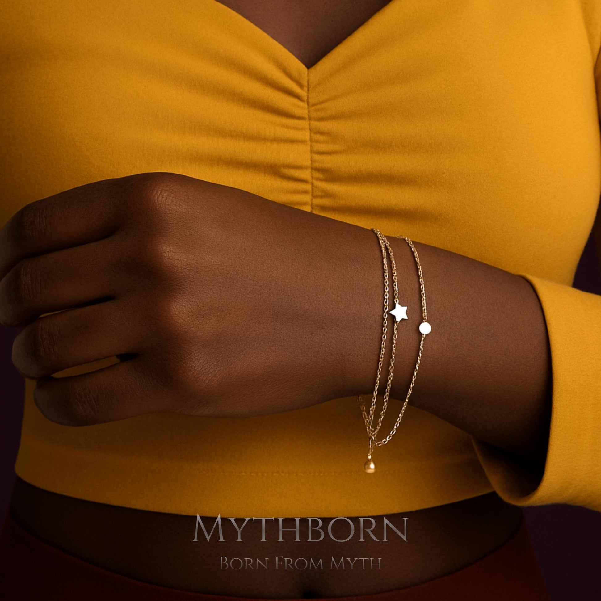 Triple Chain Star Bracelet with celestial layered design in 925 sterling silver