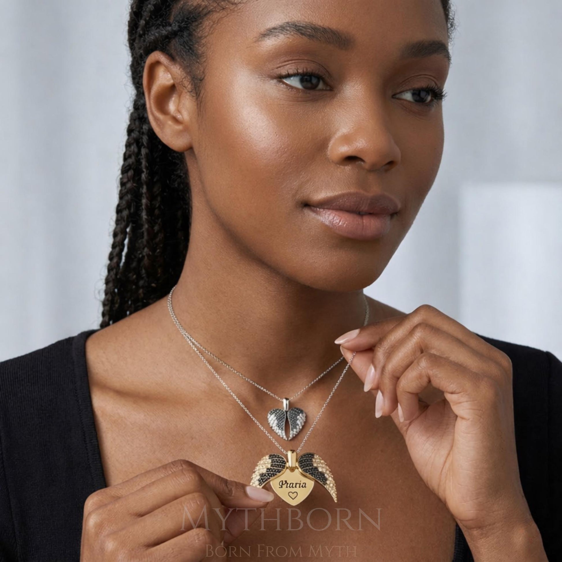 Personalized Angel Wing Locket Necklace with hidden name keepsake in 925 sterling silver