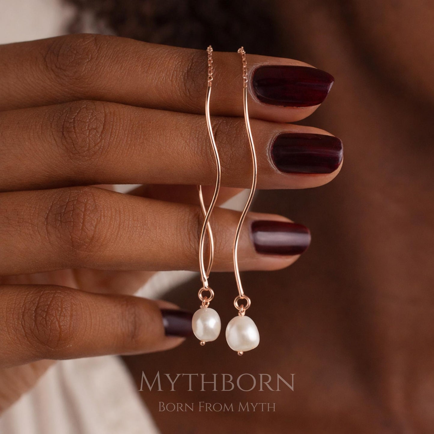Pearl Drop Earrings with leaf zircon bridal design in 925 sterling silver