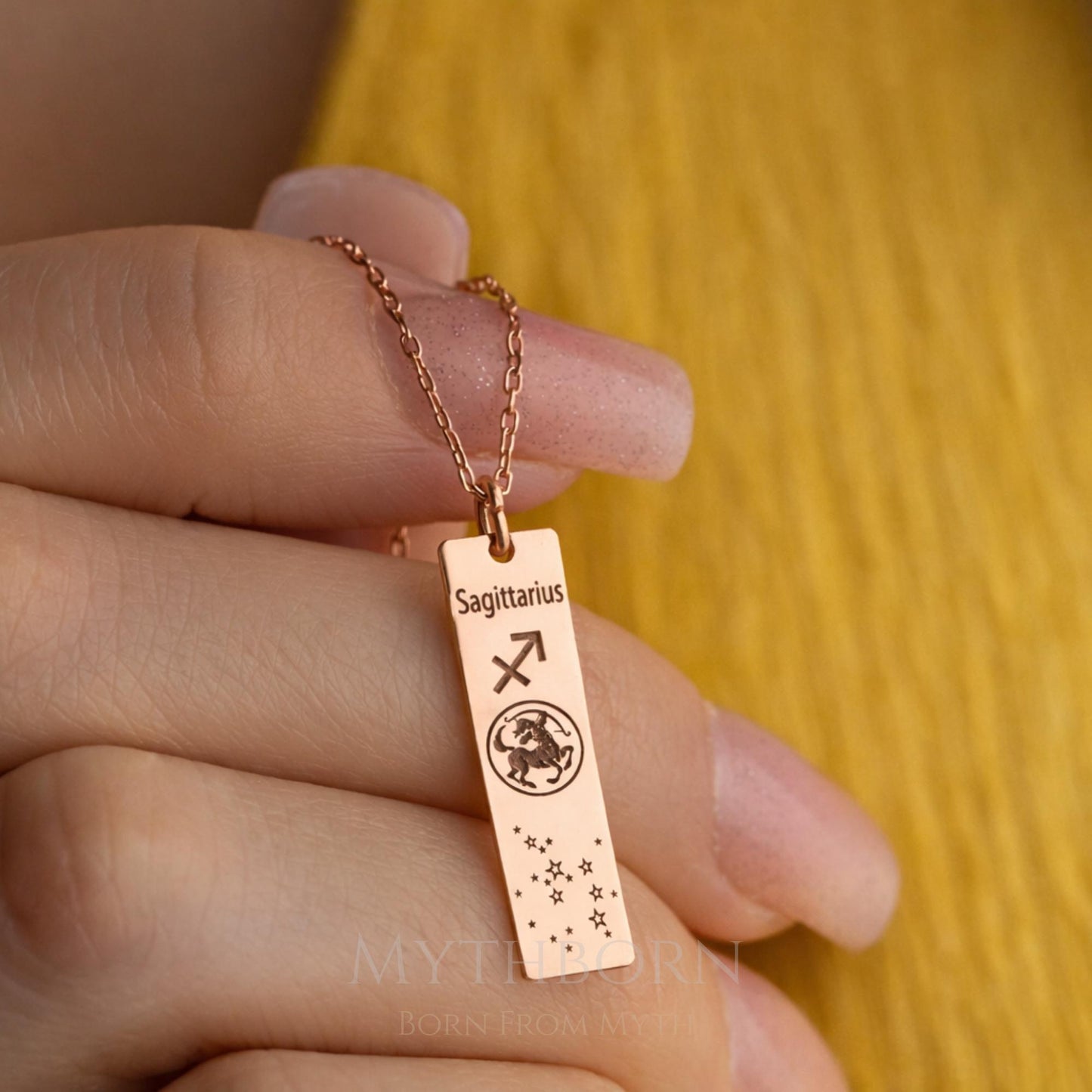 Personalized Zodiac Bar Necklace with custom celestial pendant in 925 sterling silver