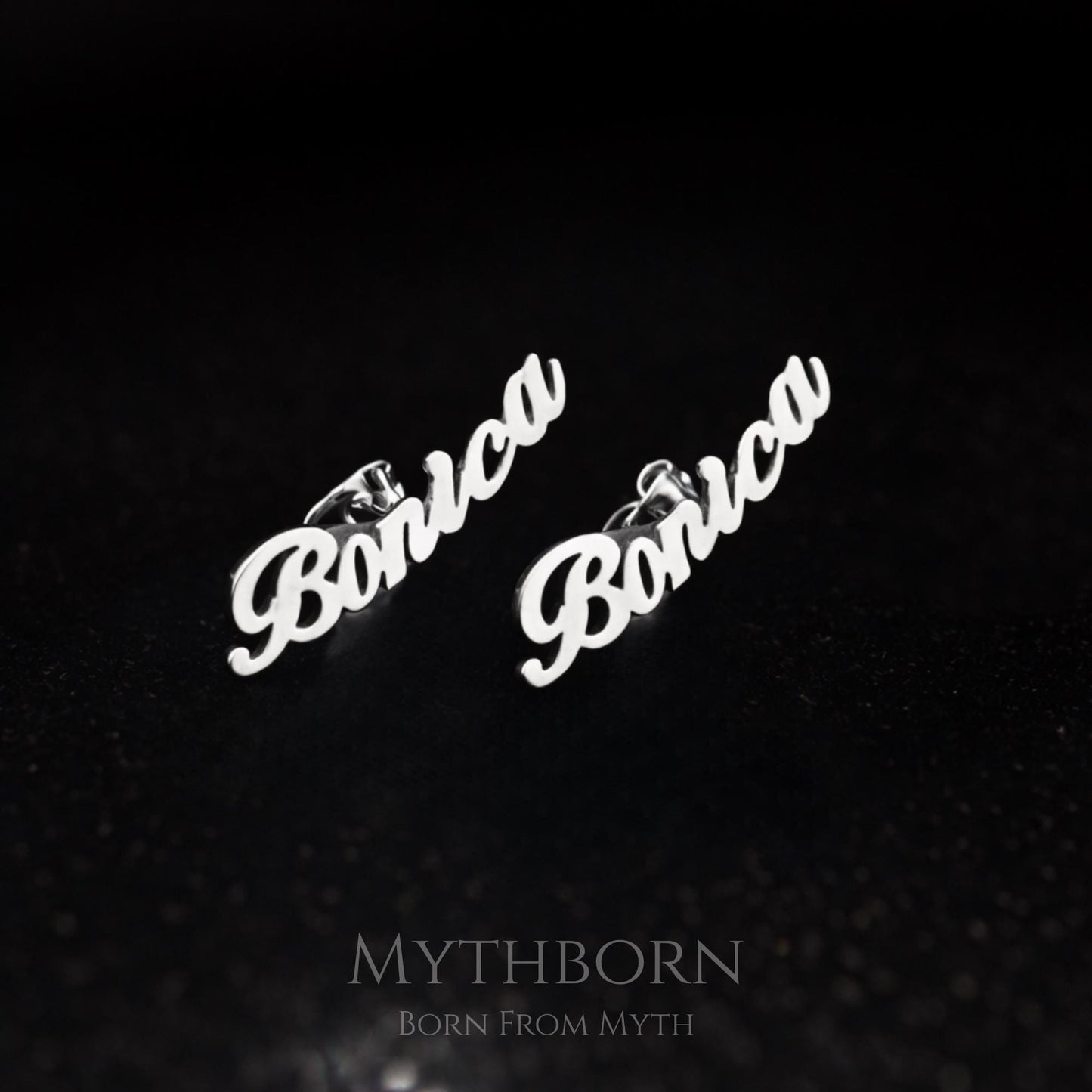 Personalized Name Earrings with custom script studs in 925 sterling silver