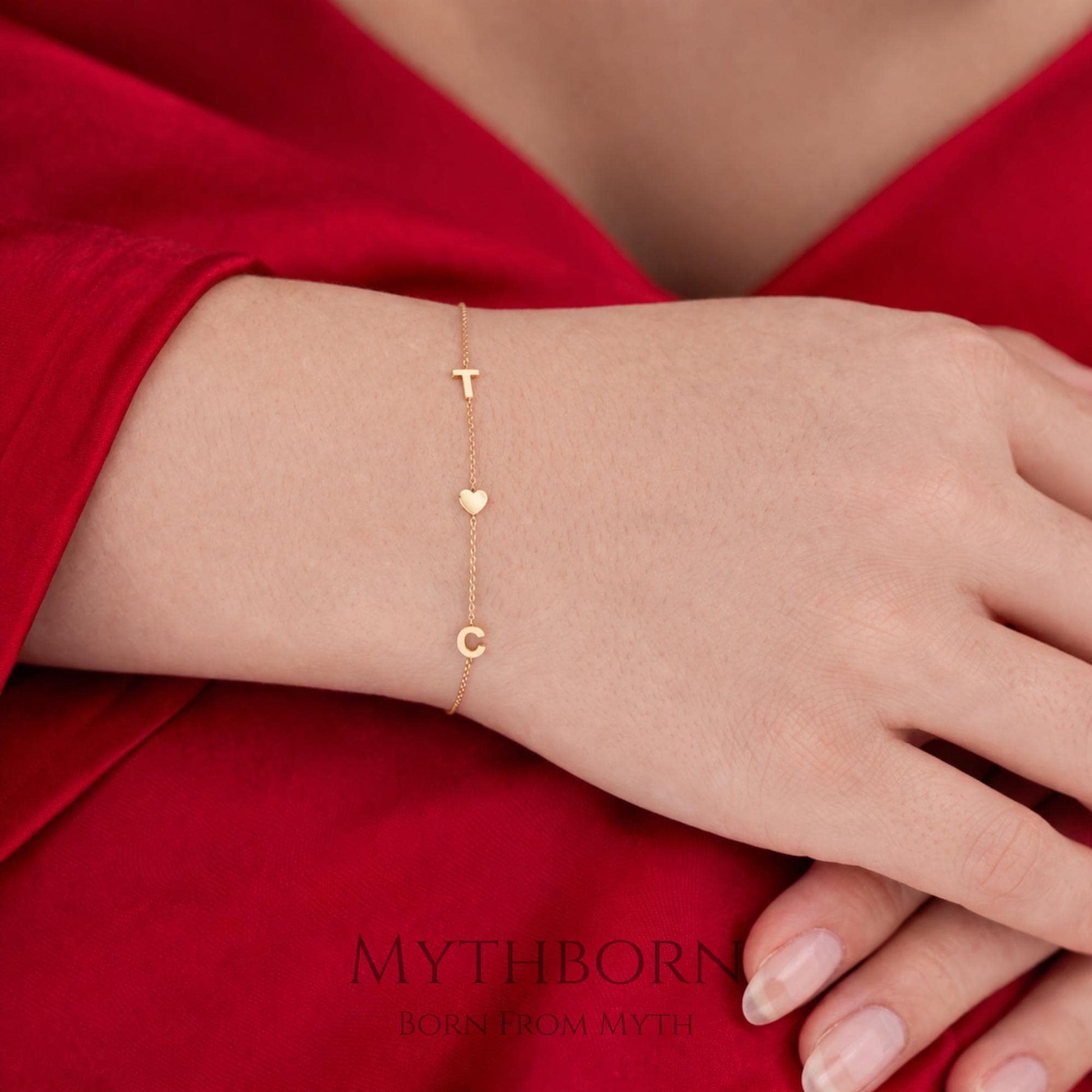 Initial Heart Bracelet with personalized letter charm in 925 sterling silver