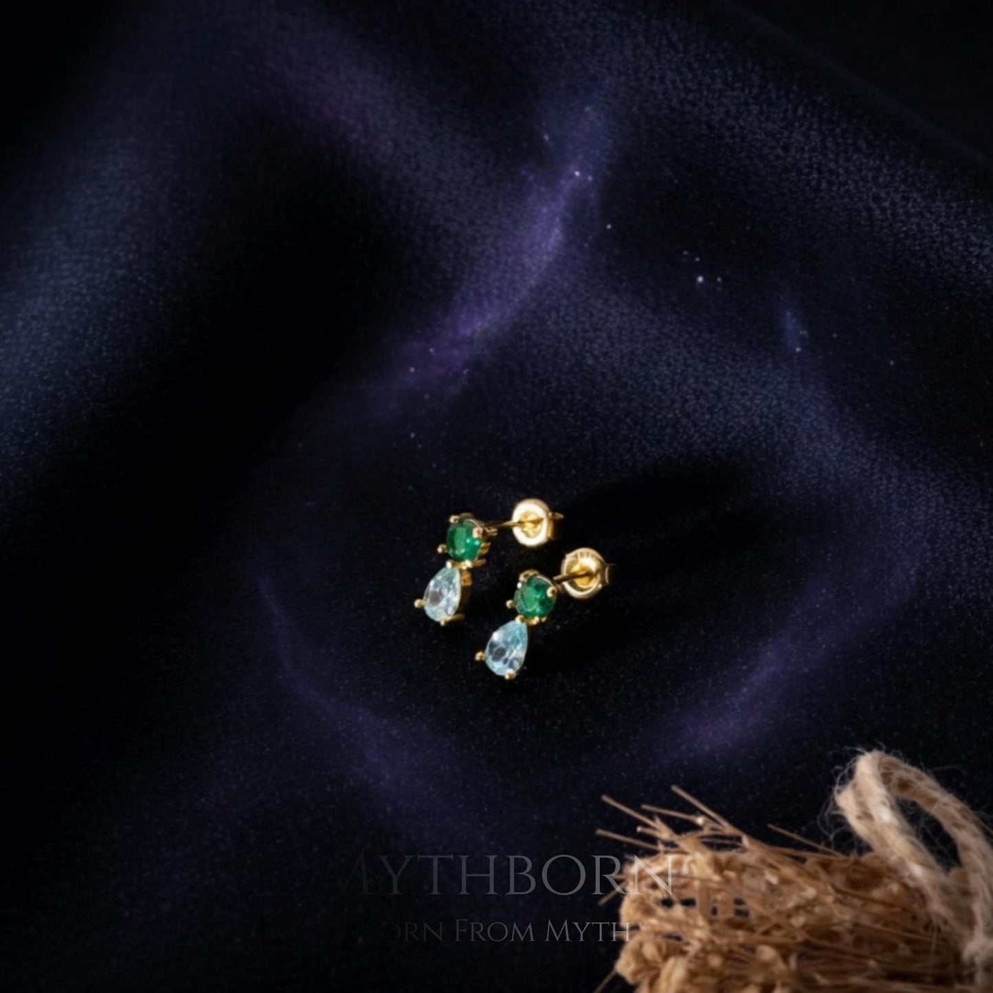 Double Birthstone Stud Earrings with custom two-stone design in 925 sterling silver