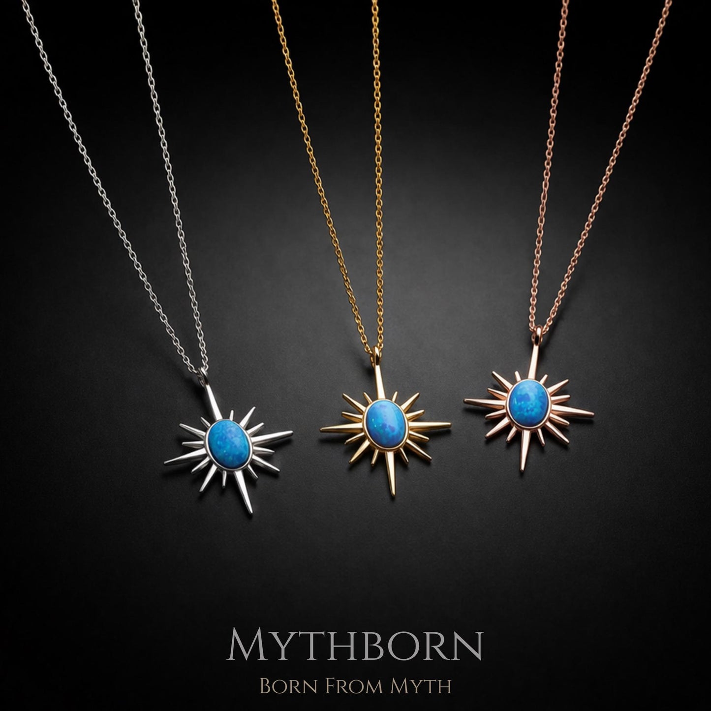 North Star Opal Necklace with celestial compass pendant in 925 sterling silver