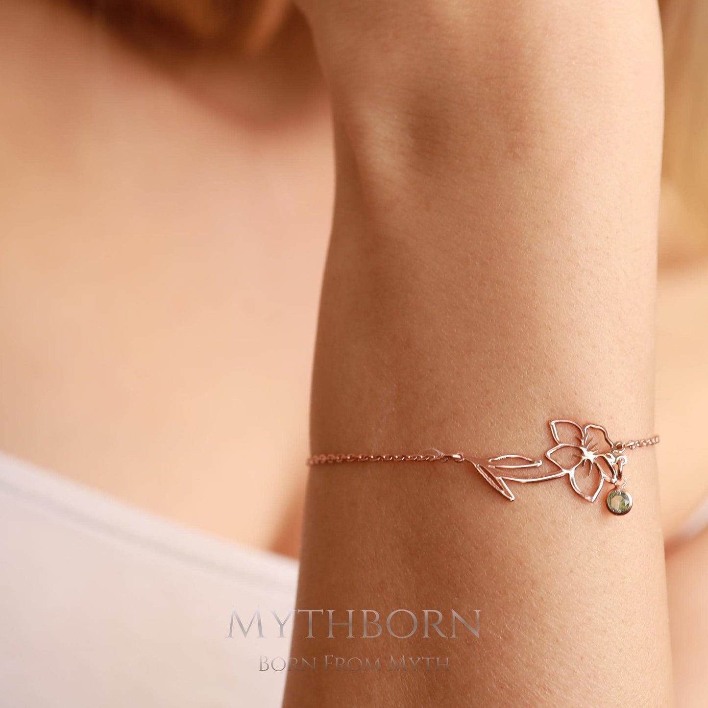 Personalized Birth Flower Bracelet with custom floral keepsake in 925 sterling silver