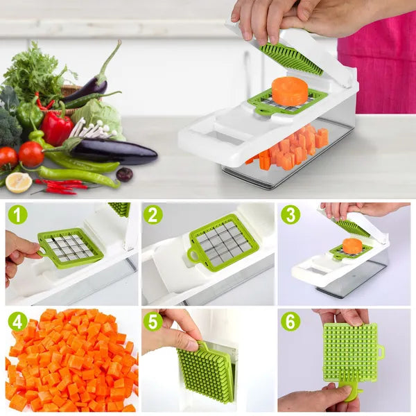 12-in-1 Vegetable Chopper - Food Slicer, Dicer & Grater with Container