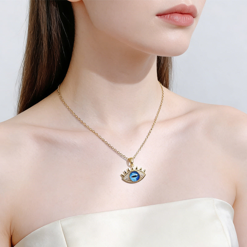 Evil Eye Hamsa Hand Necklace For Women, Protection Amulet Pendant With Titanium Steel