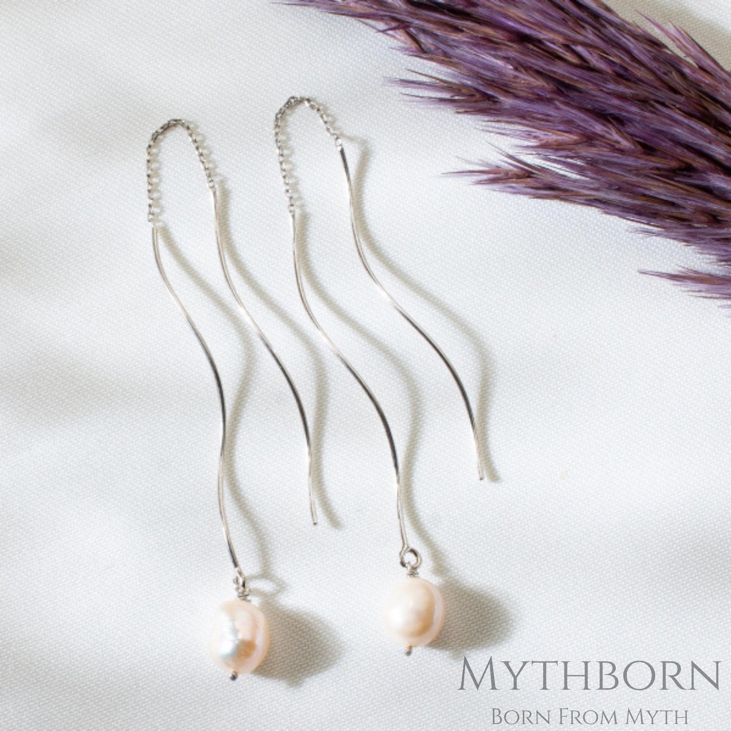 Pearl Drop Earrings with leaf zircon bridal design in 925 sterling silver