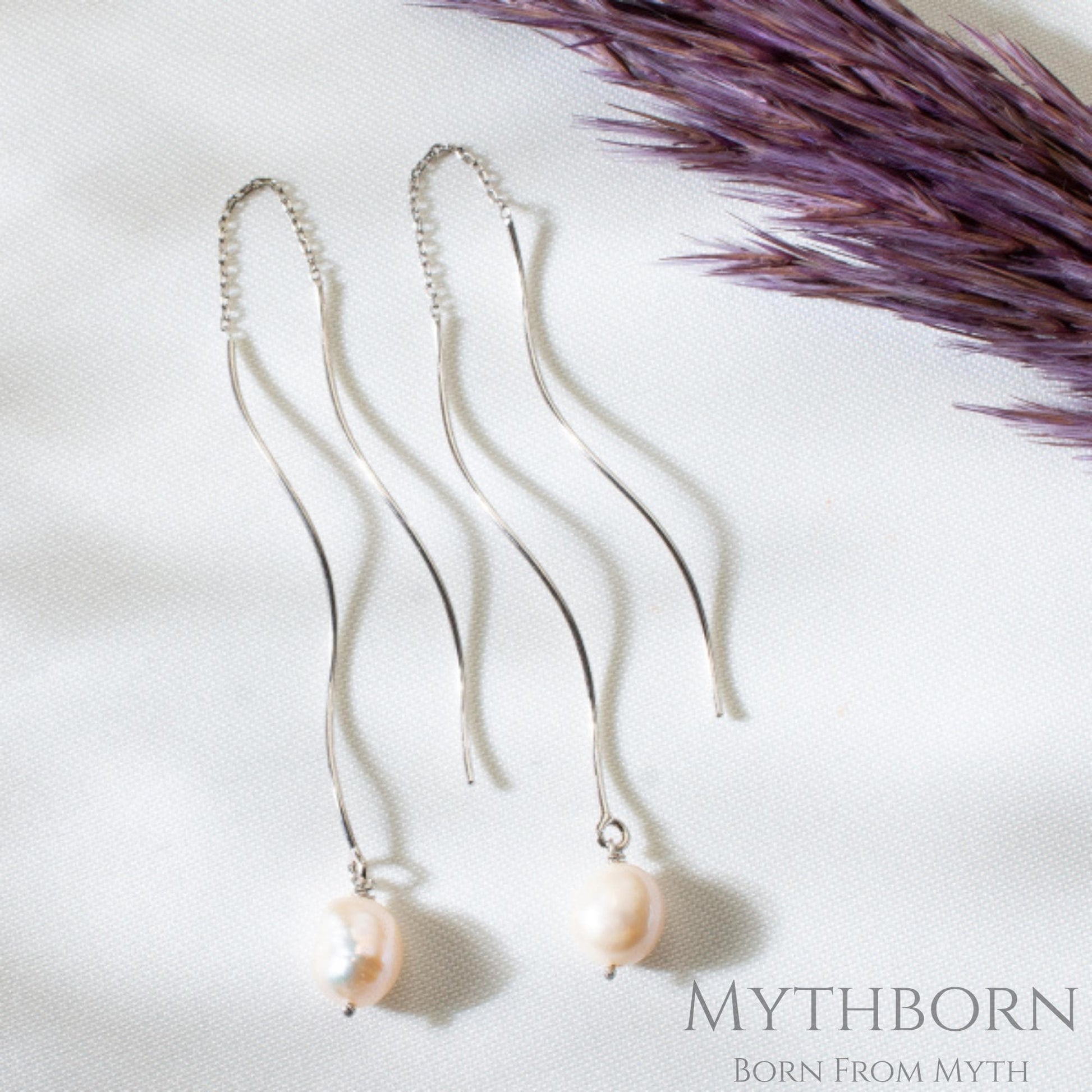 Pearl Drop Earrings with leaf zircon bridal design in 925 sterling silver