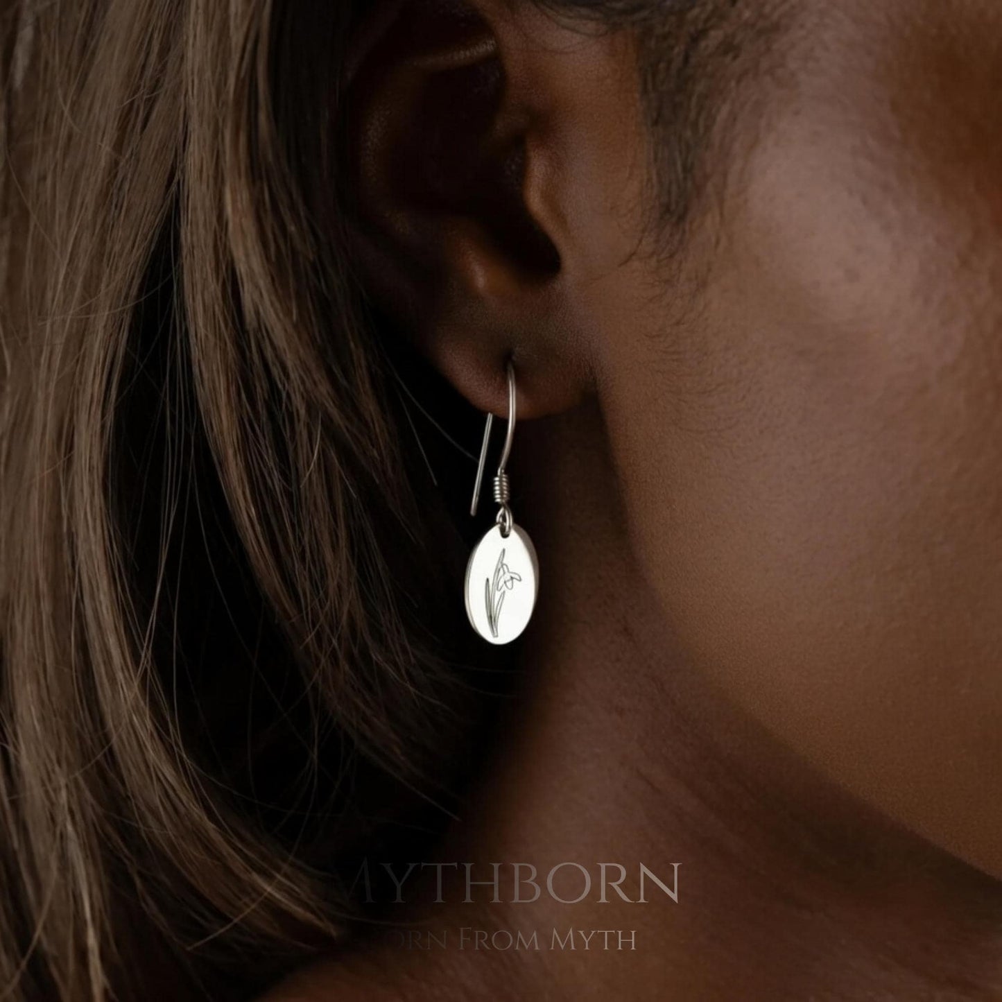 Birth Flower Dangle Earrings with personalized floral drops in 925 sterling silver