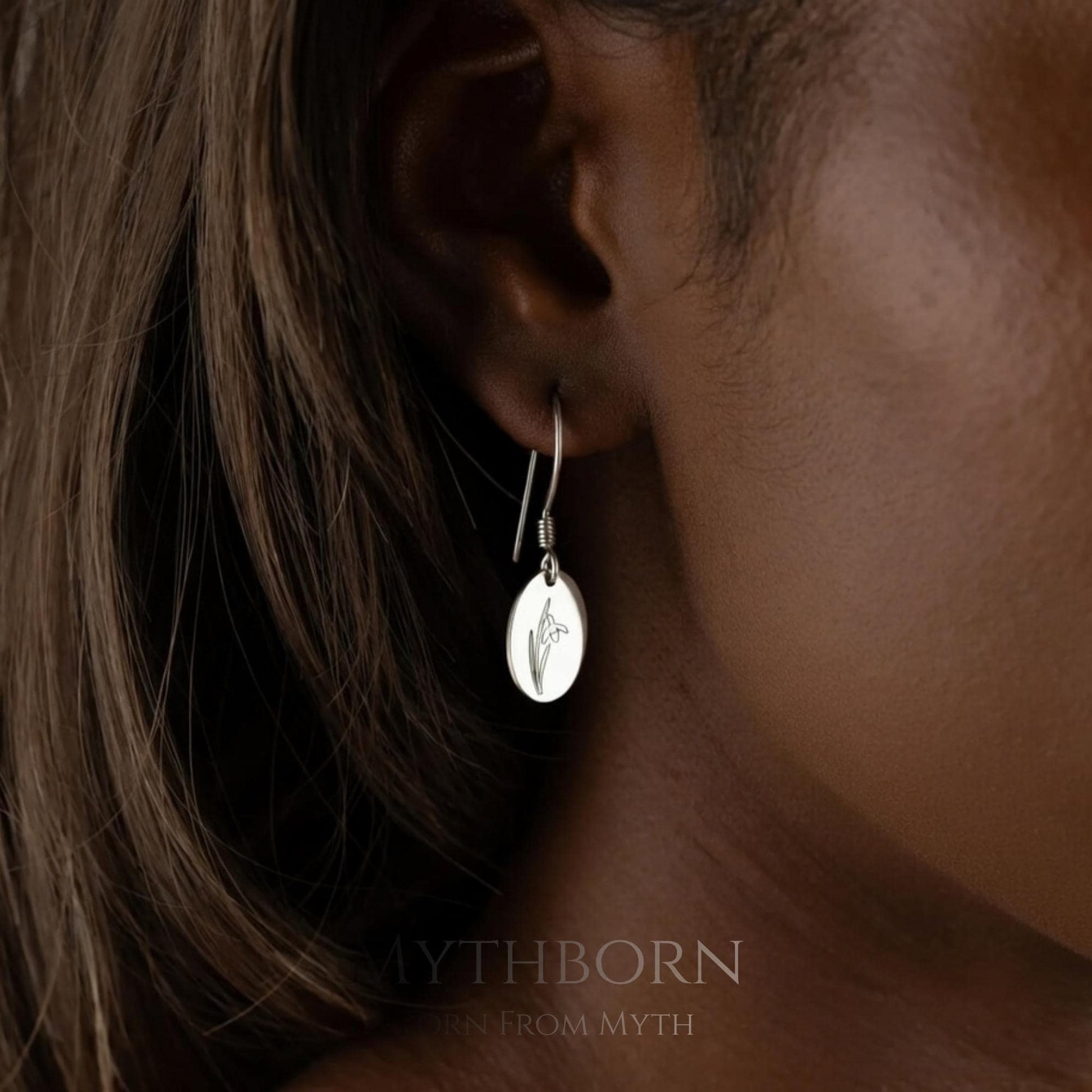 Birth Flower Dangle Earrings with personalized floral drops in 925 sterling silver