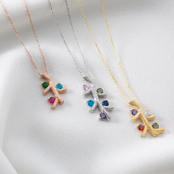 Personalized Family Tree Necklace with custom heirloom pendant in 925 sterling silver