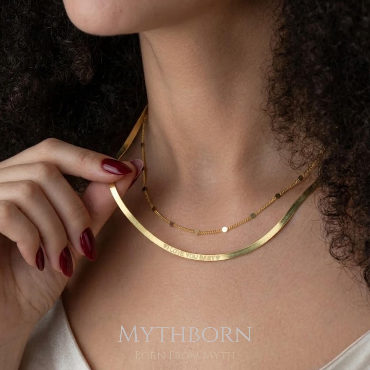 Personalized Herringbone Necklace with engraved fine chain in 925 sterling silver
